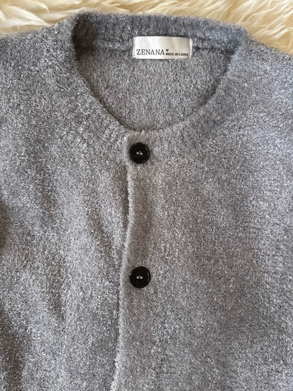 Zenana Outfitters Men’s Light Gray Fuzzy Button-Front Cardigan